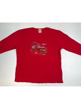 Lucky in Love Women XL Red L'Amour Graphic Long Sleeve T-Shirt Cotton